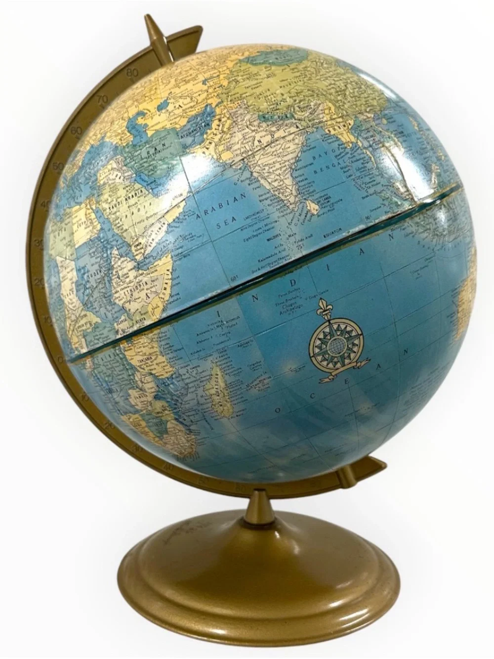 Vintage Cram’s Imperial C87 12” World Globe Blue Gold MCM Library Decor USA